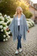 Blue Fringe Wrap-to-Cardigan