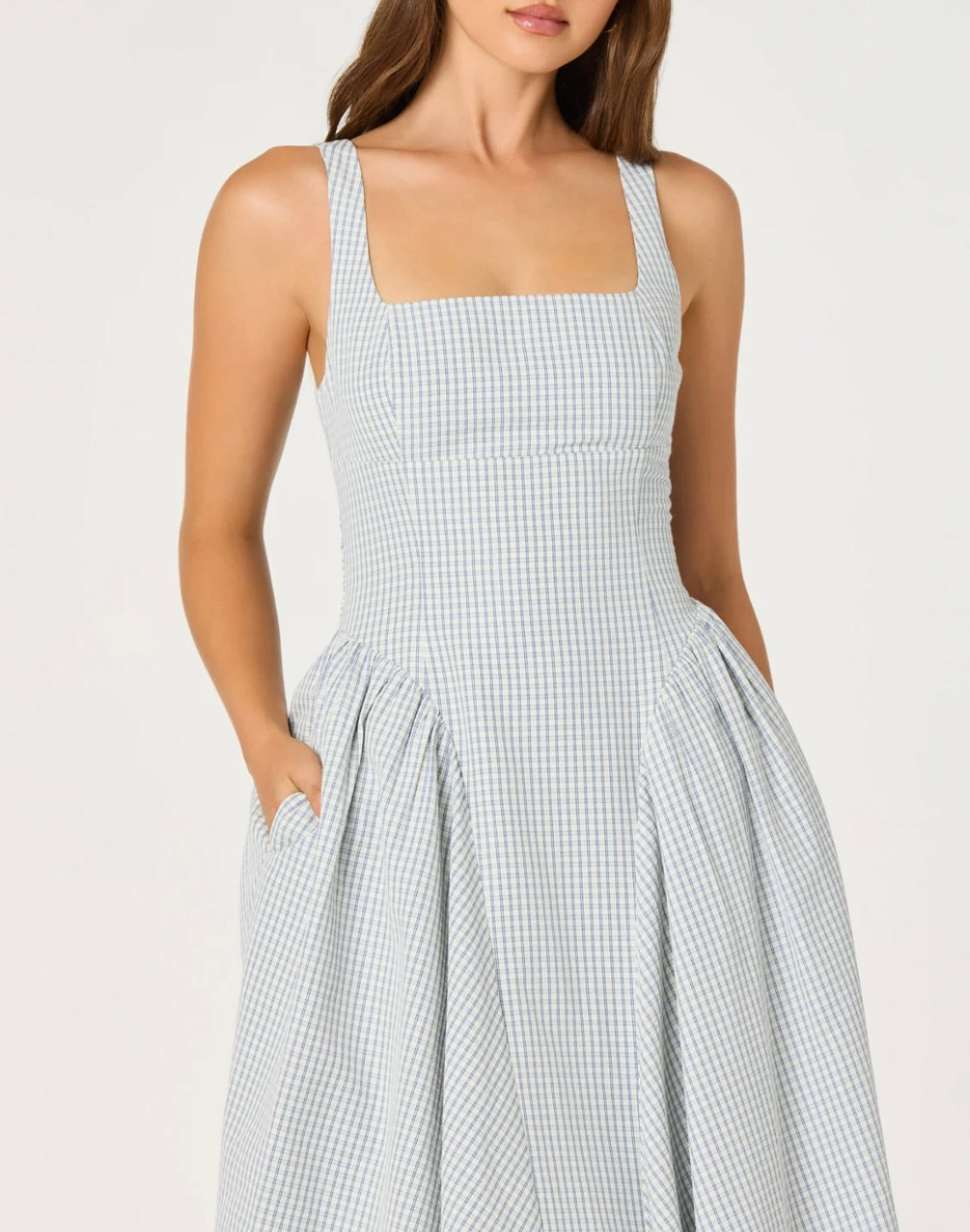 Blue Plaid Square Neck Princess Dress