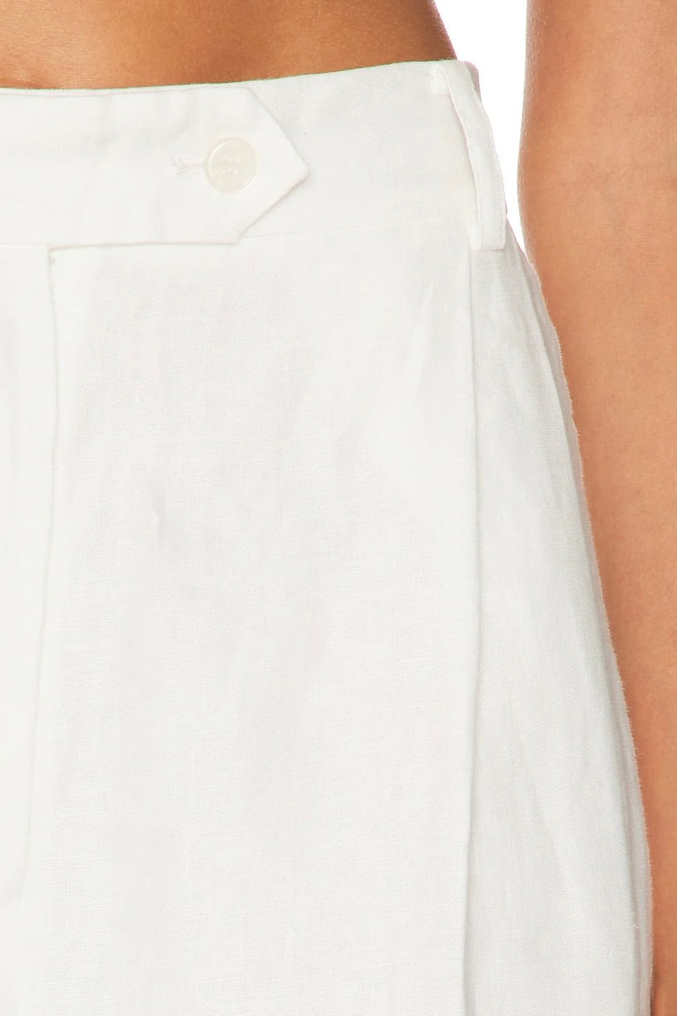 White High-Waist Front-Pleat Linen Trousers
