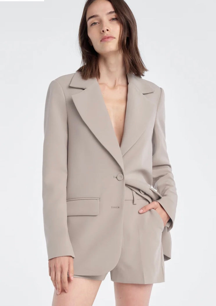 ‌Soft Taupe Covered Button Blazer