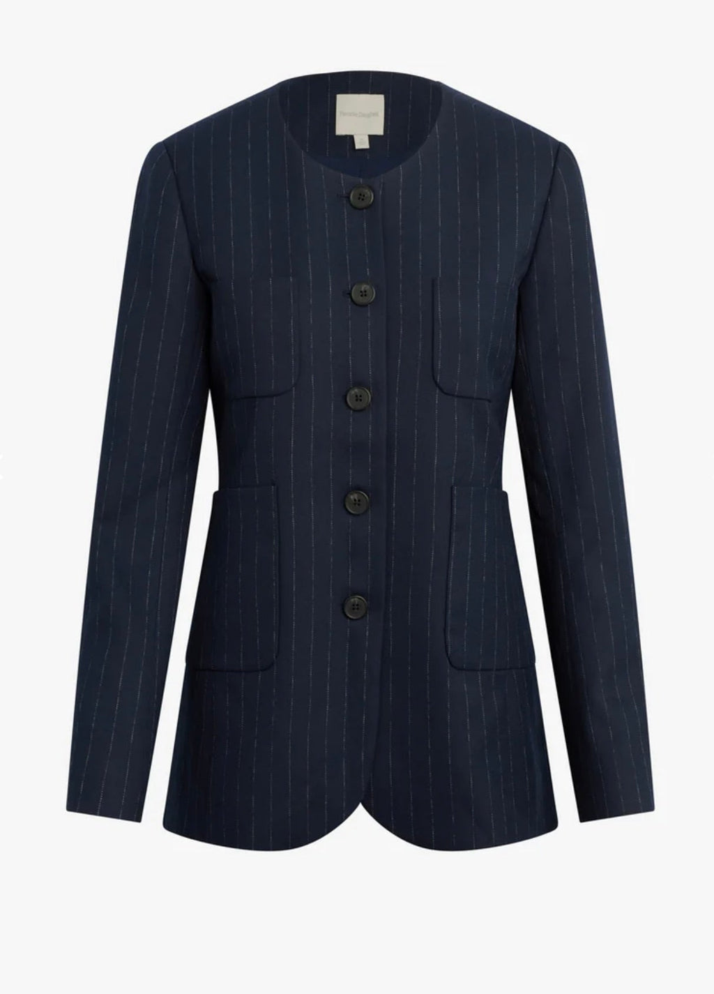 ‌Navy Pinstripe Sculpted Blazer