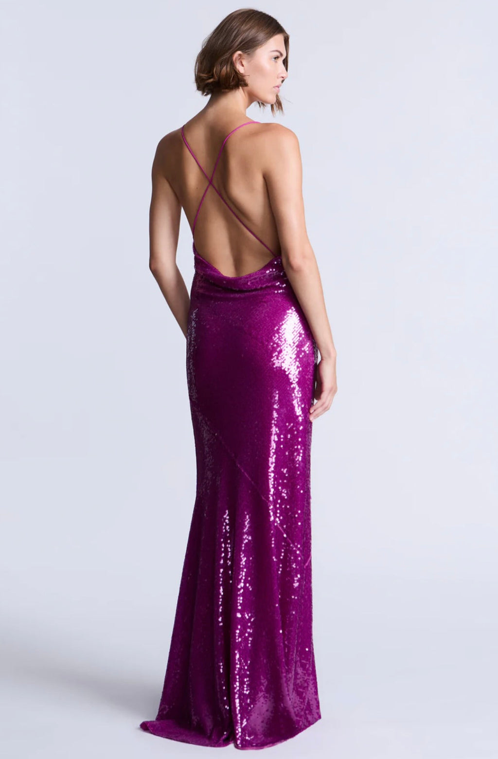 Radiant Fuchsia High-Gloss Sequin Sleeveless Gown