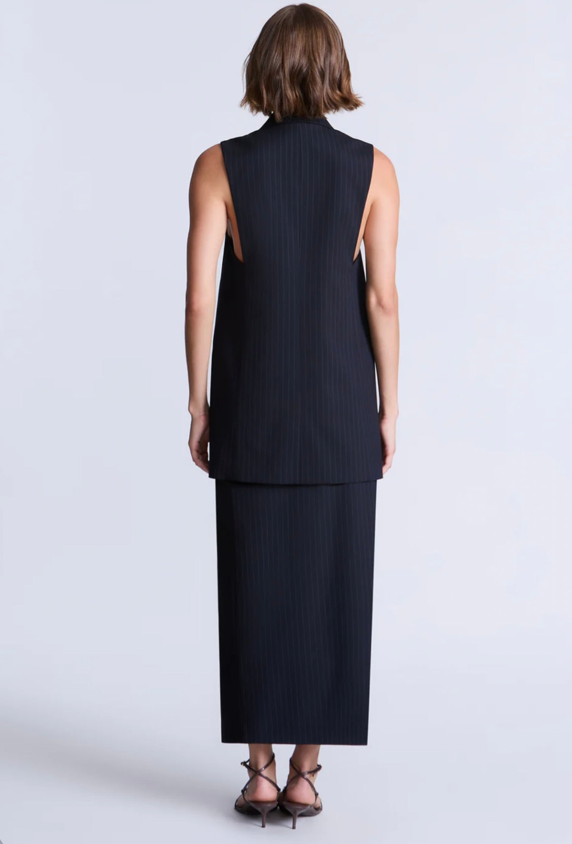 Navy Pinstripe Architectural Midi