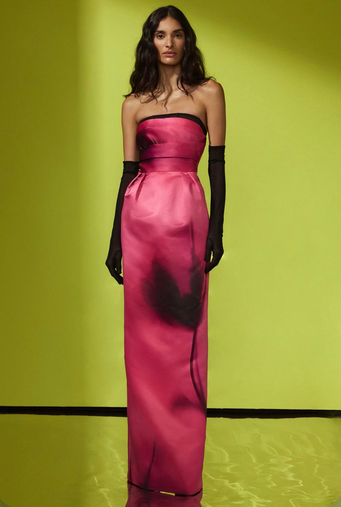 Placement Floral Print Begonia Strapless Column Gown
