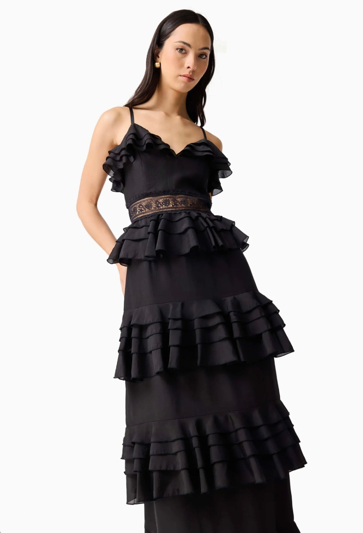 Black V-Tiered Organza
