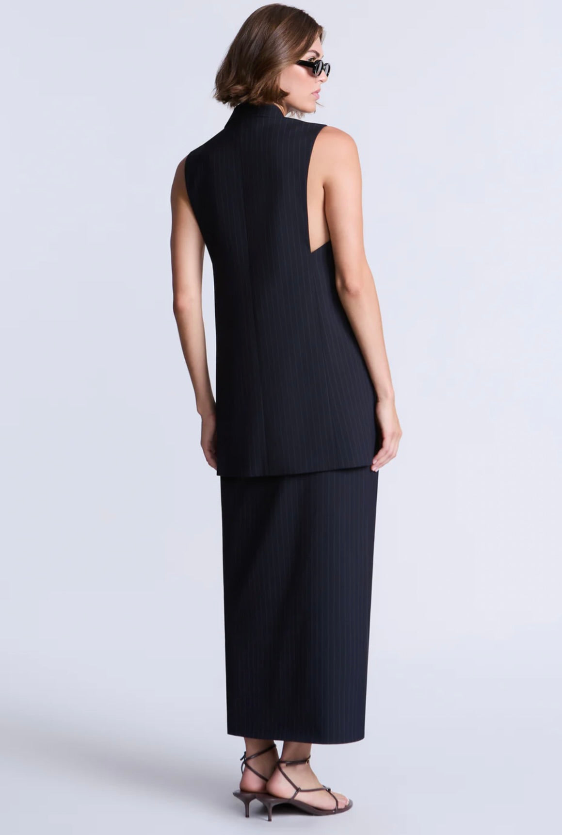 Navy Pinstripe Architectural Midi