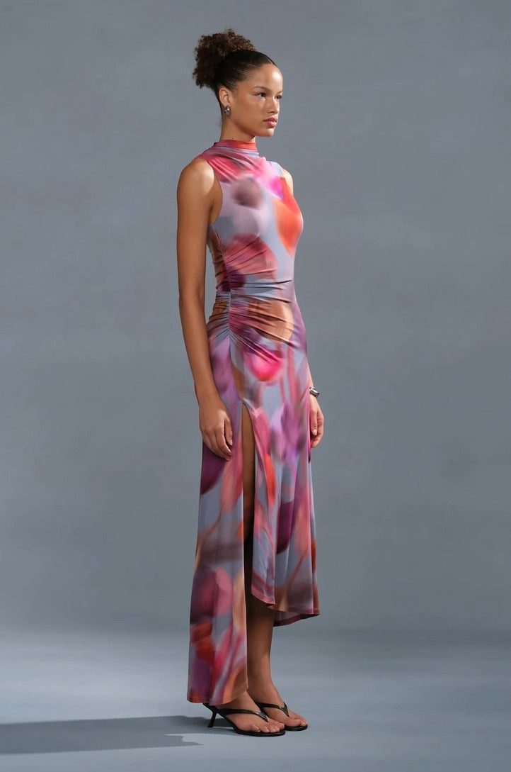 Tulip Haze Matte Viscose Asymmetric Maxi Dress