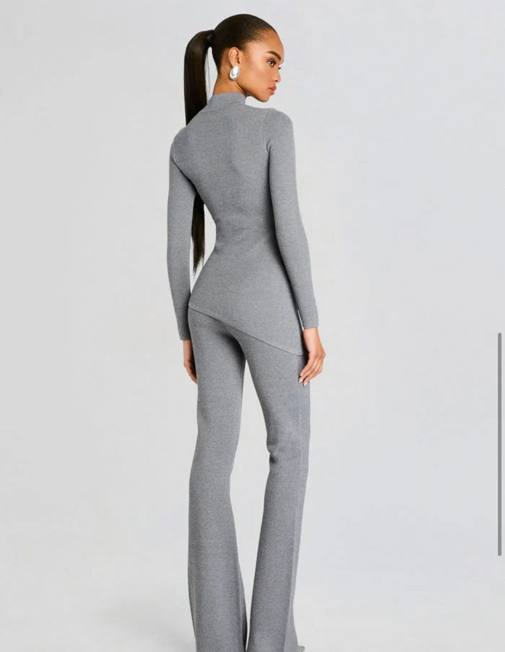 Medium Grey Mid-Rise Knit Flare Pants