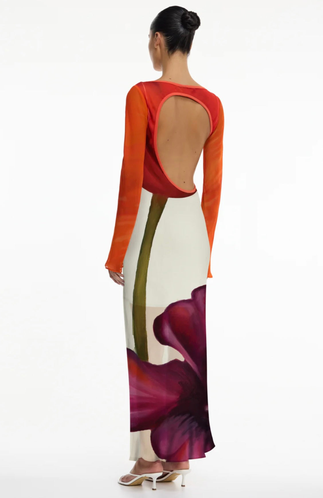 Boat Neck Fluid Viscose Georgette Evening Gown with Flared Hem