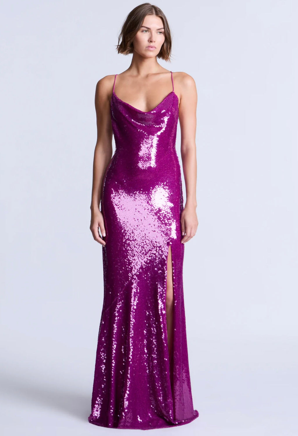Radiant Fuchsia High-Gloss Sequin Sleeveless Gown