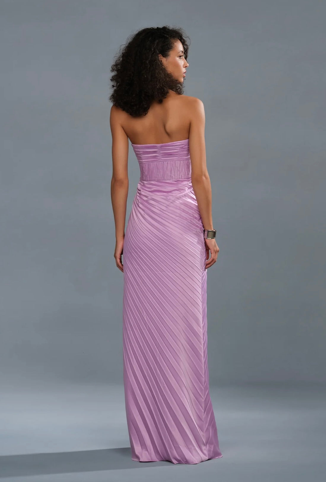 Pink Hyacinth Strapless Pleated A-Line Gown