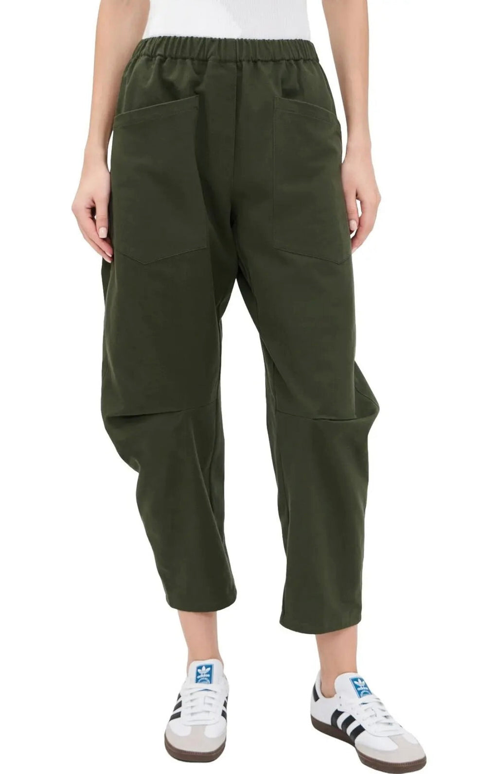 Olive Mid-Rise Elastic Waist Cropped Pants
