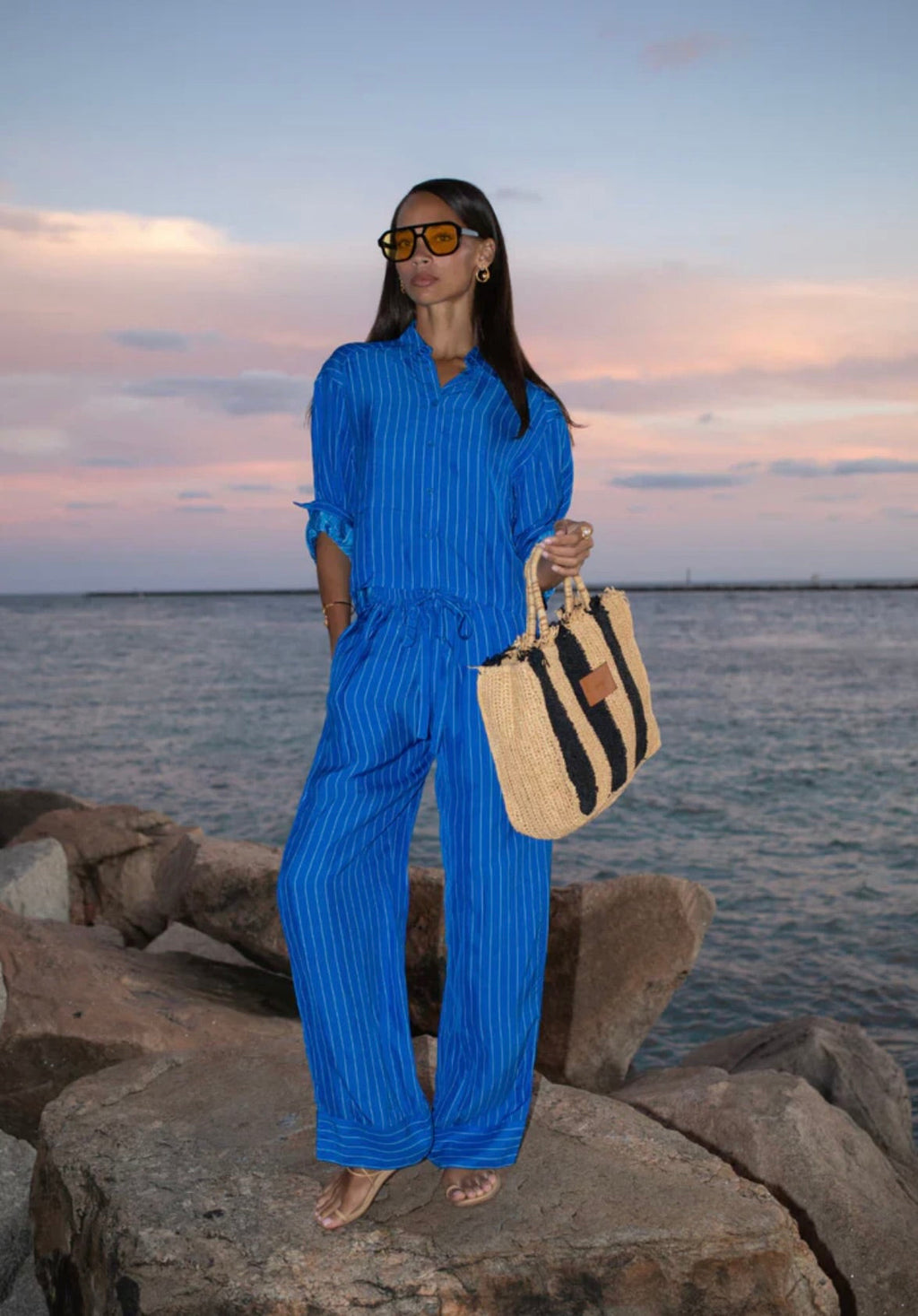 ‌Royal Blue Stripe Button Shirt