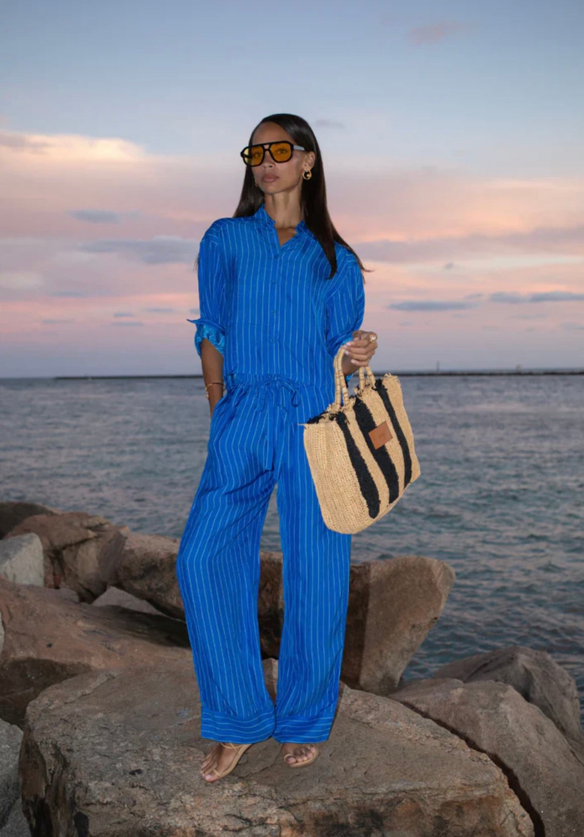 ‌Royal Blue Stripe Button Shirt
