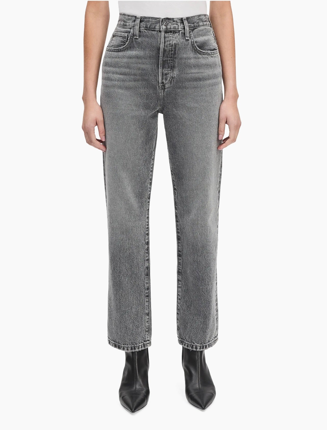 Slight Drop Crotch Medium Blue Casual Denim Pants