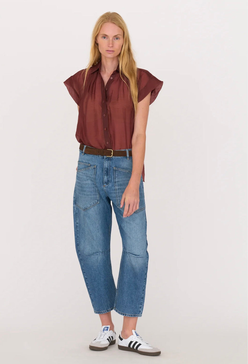 Breathable Barrel-Leg Jean with Easy Waist Fit