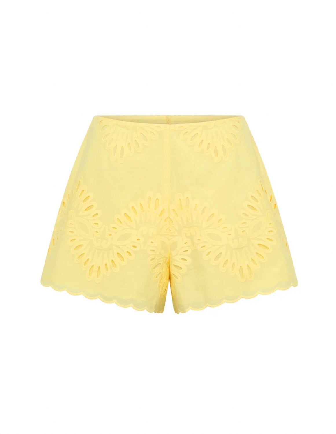 Mid-Rise Fitted Fully Lined Broderie Shorts with Side-Zip Concealment