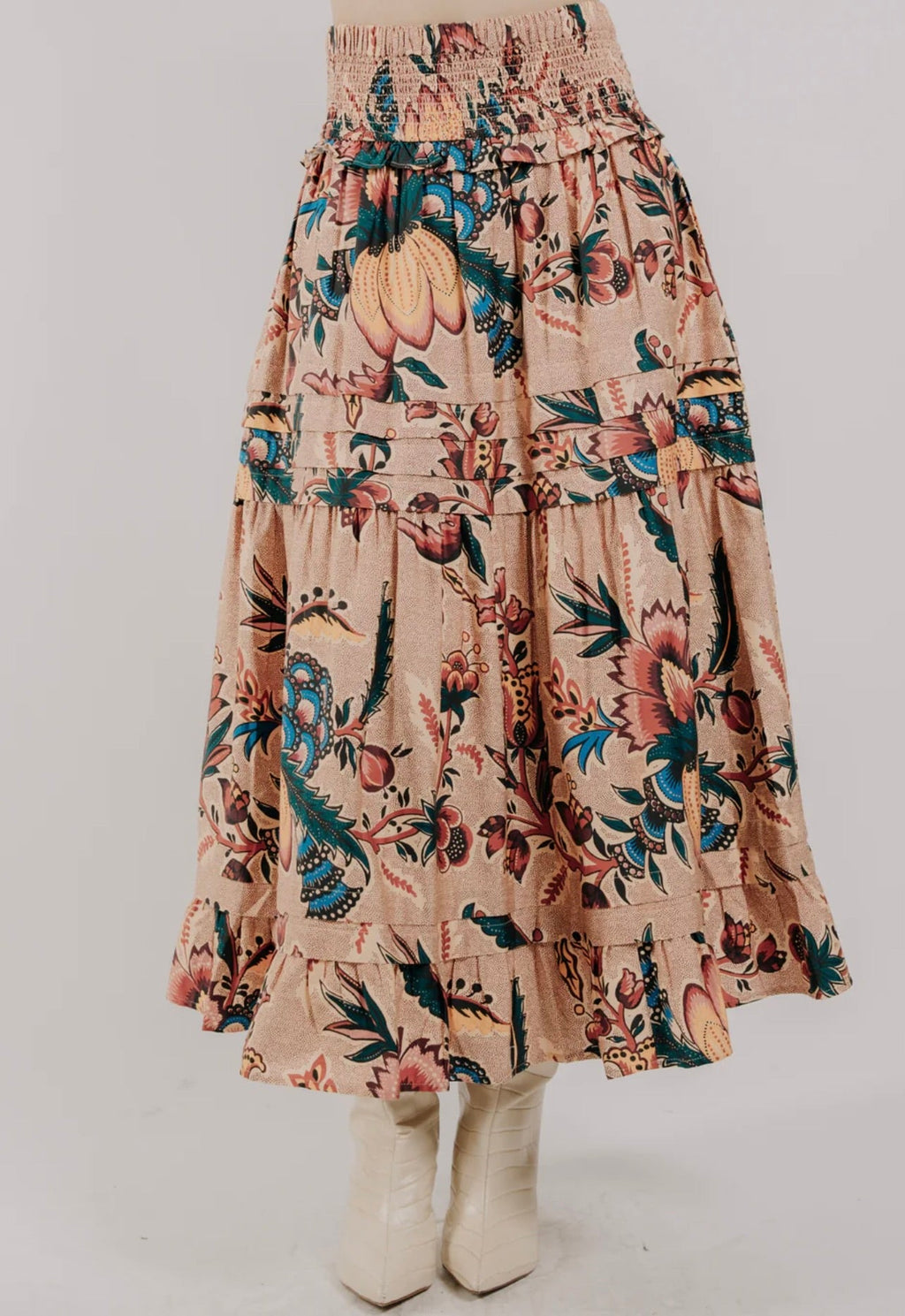 Elastic Smocked Waist Autumn Elegance Skirt