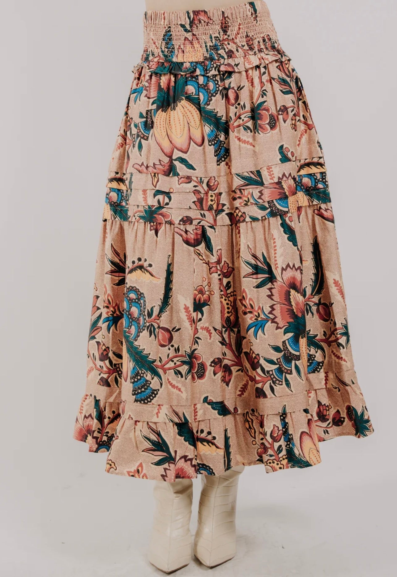 Elastic Smocked Waist Autumn Elegance Skirt
