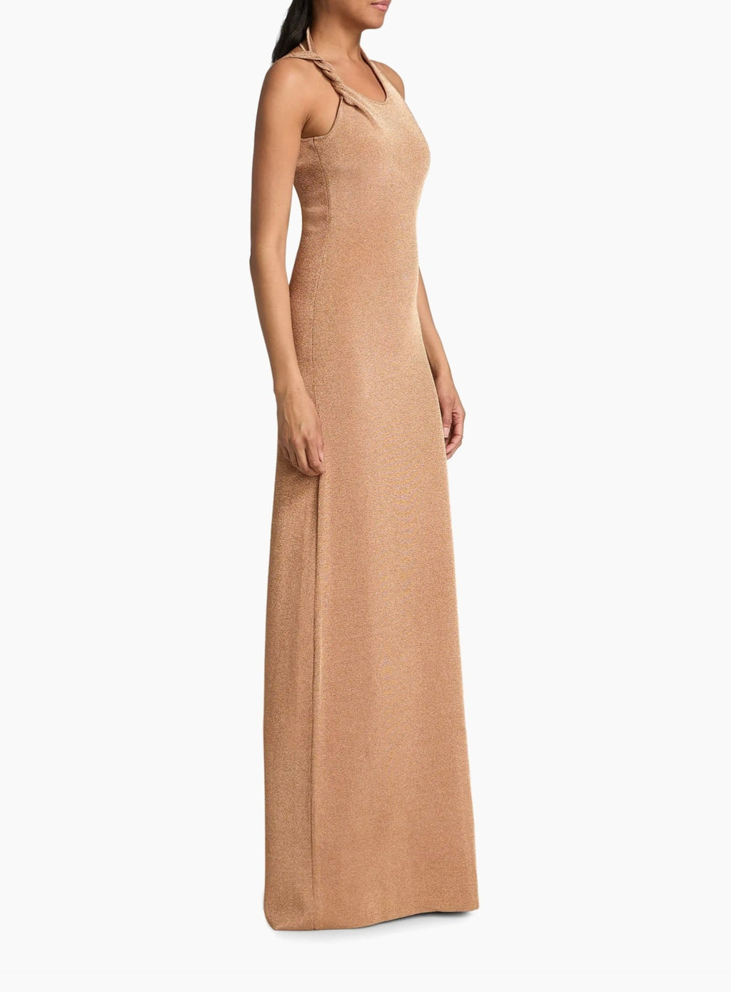 Fluid Shine Rust Halter Maxi Dress