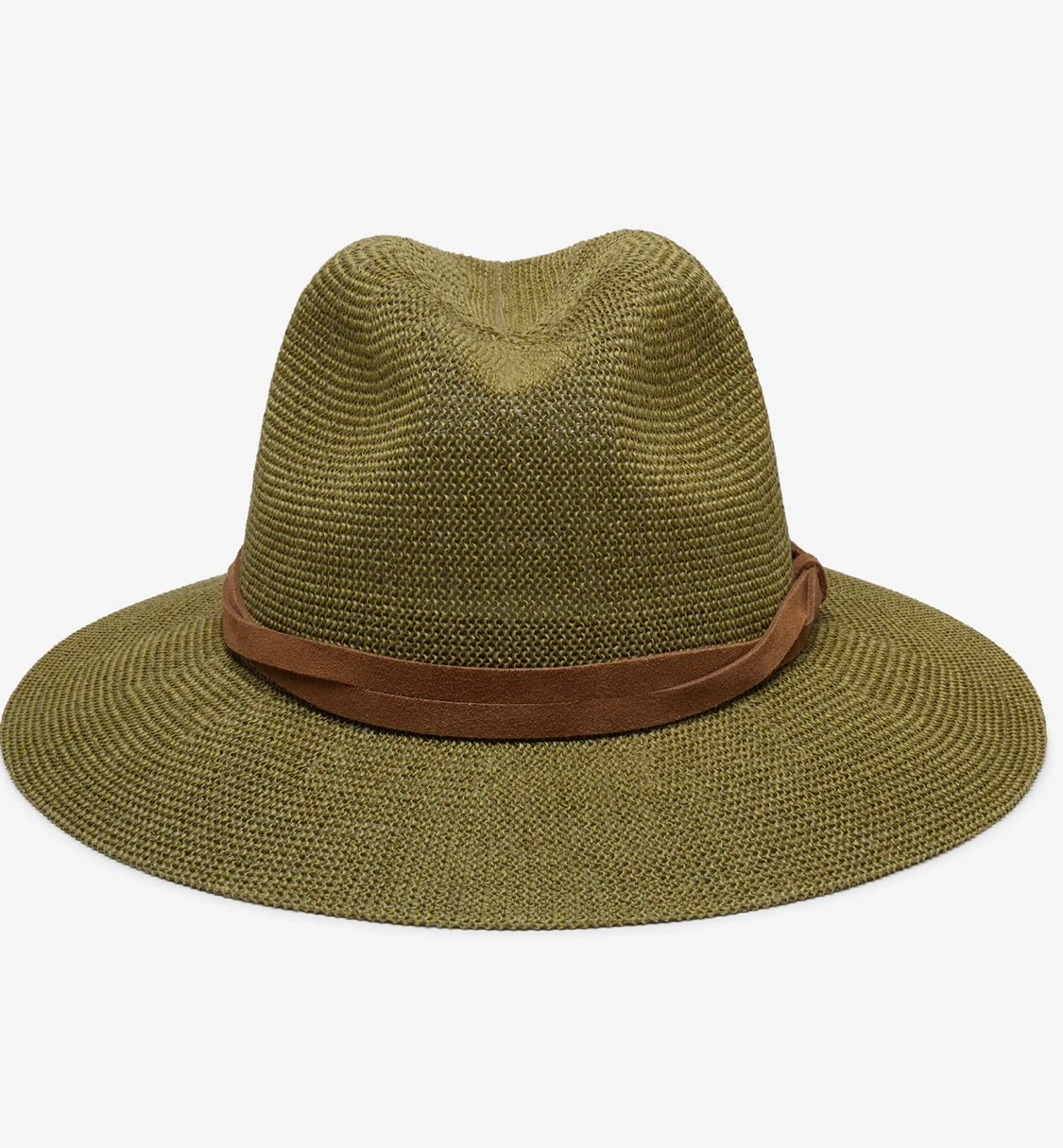 Sage Suede-Trim Foldable Panama Straw Hat