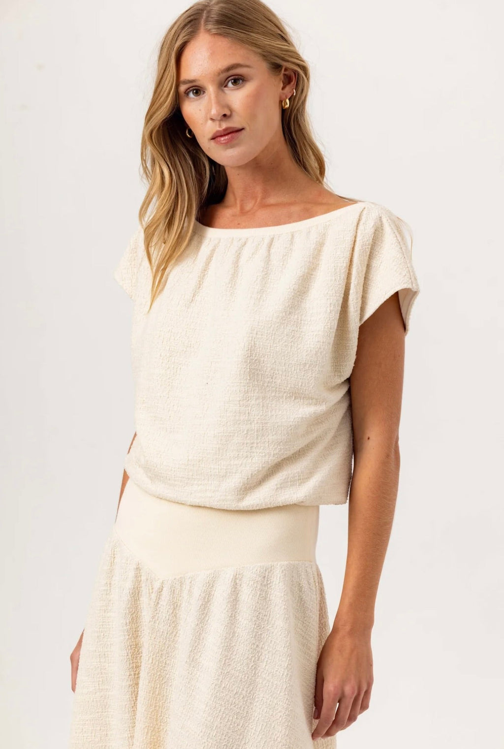 Structured Knit with Cap Sleeves & Ribbed Trim