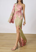 Green One-Shoulder Palm Dress