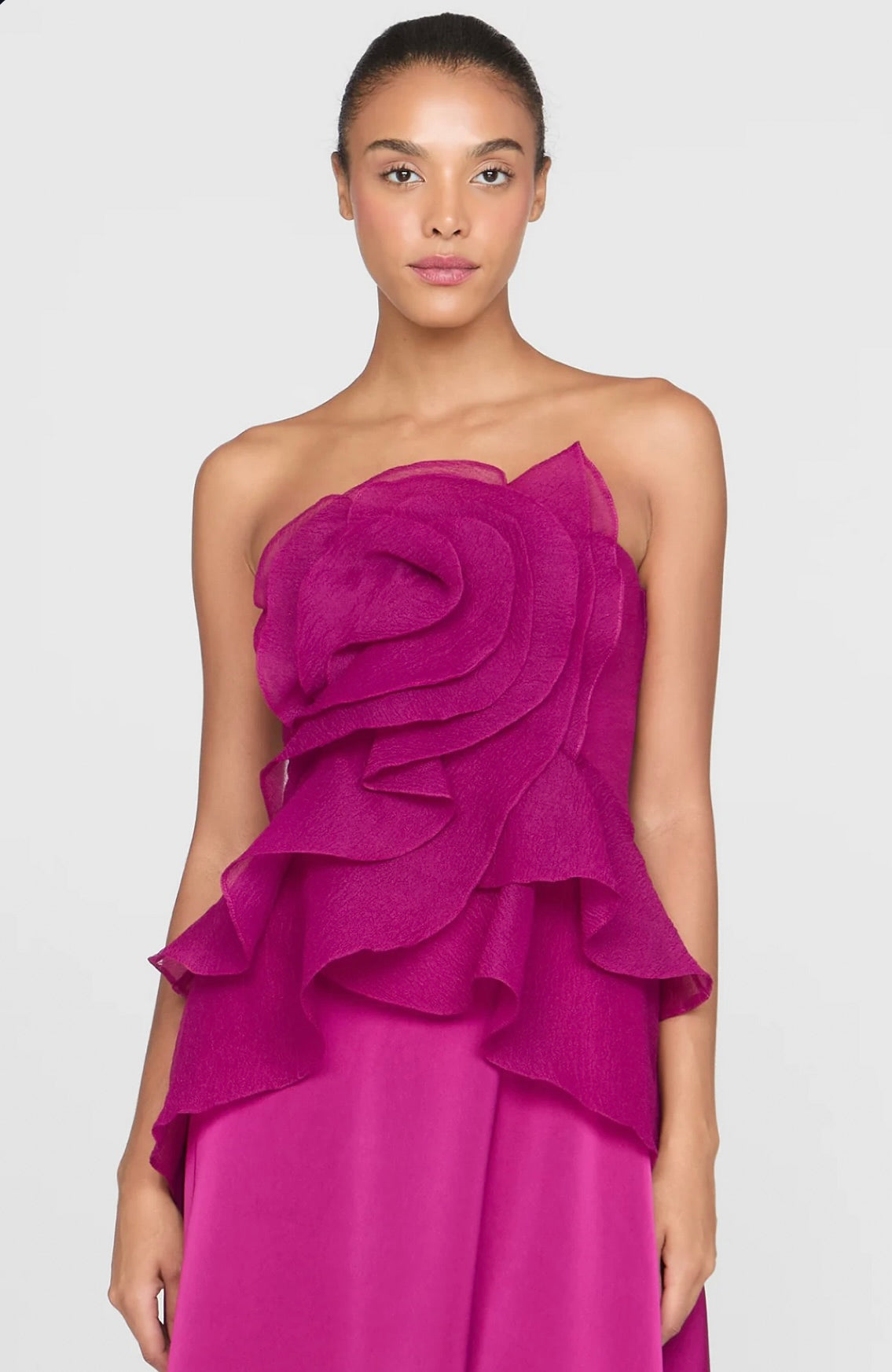 Below-Knee Double-Faced Satin Cascading Gown