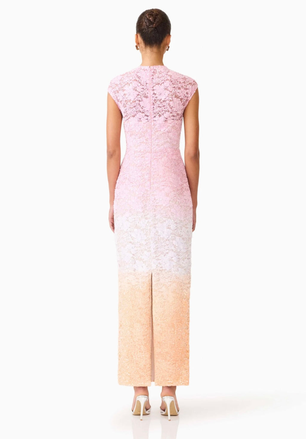 Pink Ombre Sequin Lace Floor-Length Gown