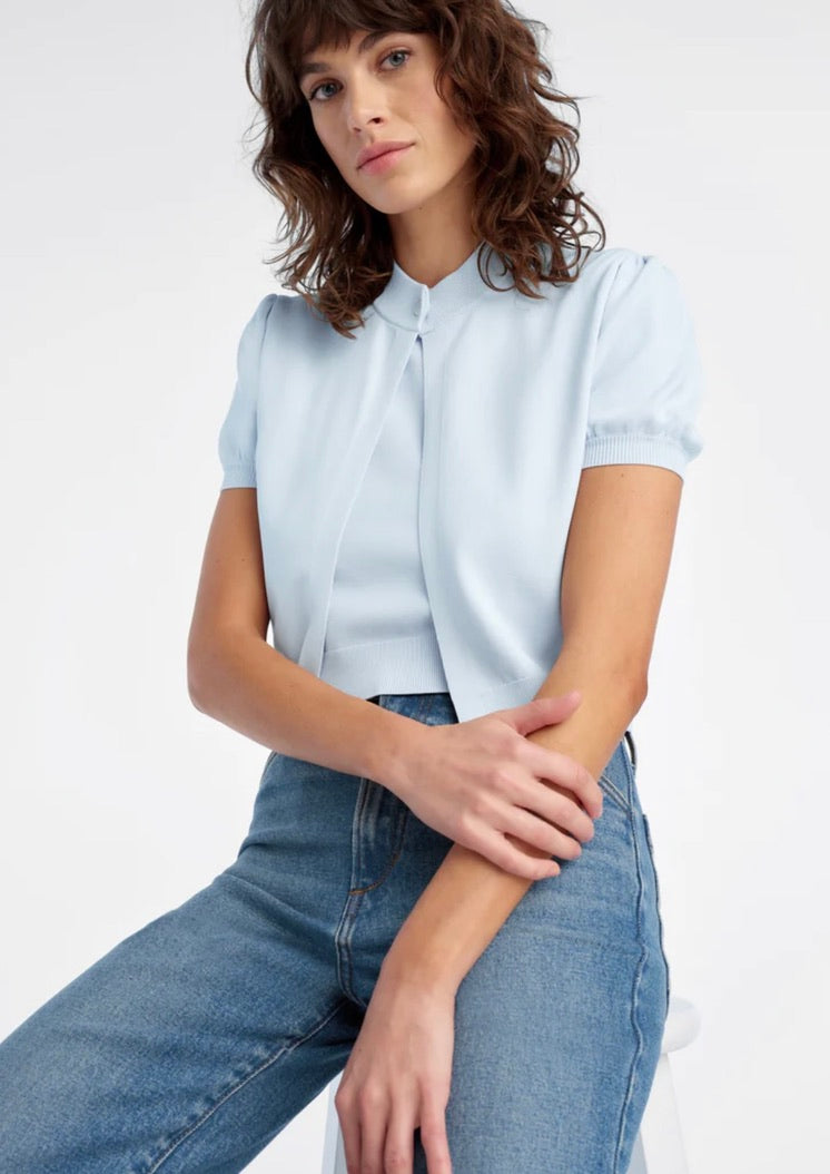 Sky Blue Puffed Sleeve Cardigan