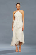 Ivory Lily Pad Pleated A-Line Halter Gown