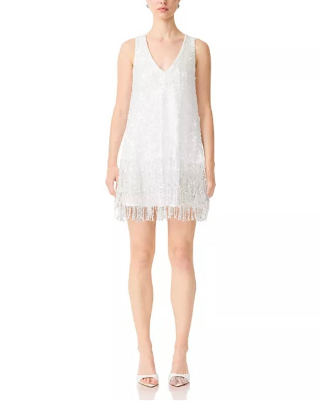 White Sleeveless V-Neck Sequin Mini Dress