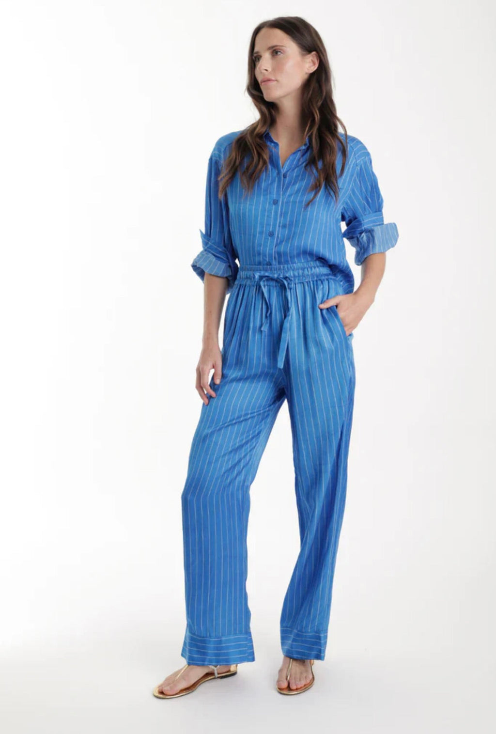 ‌Royal Blue Stripe Button Shirt