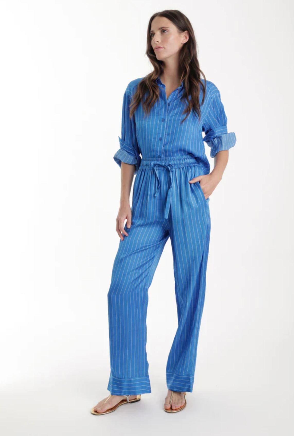 ‌Royal Blue Stripe Button Shirt