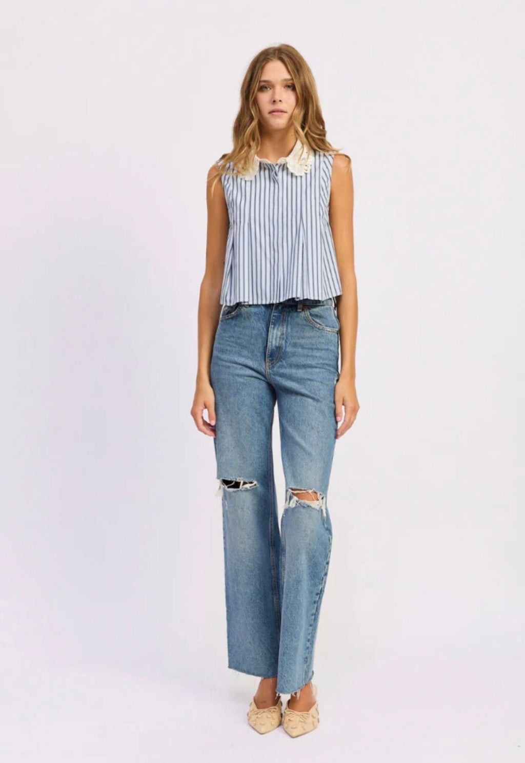 Cropped Pleated Button Top
