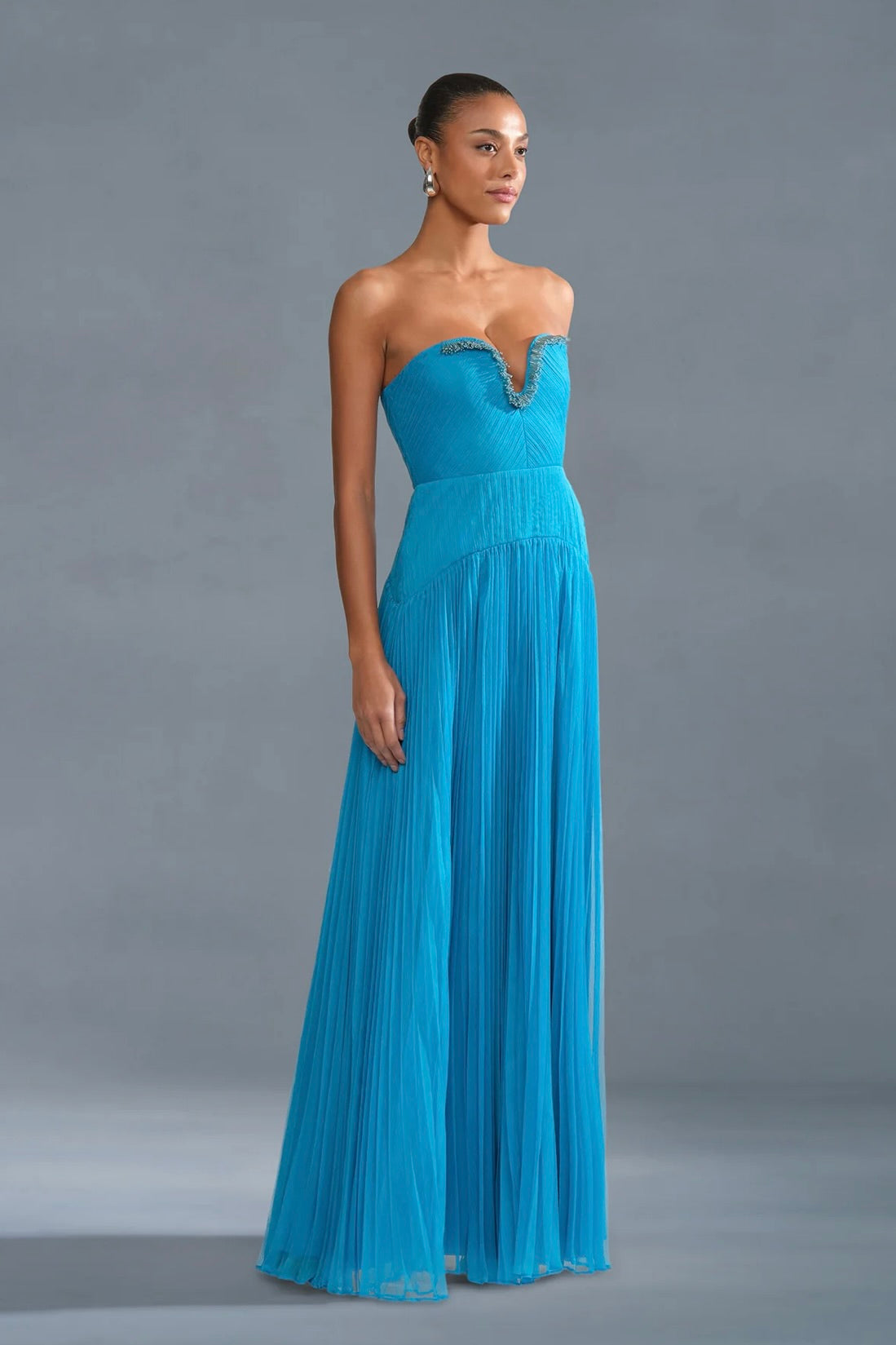Azura Strapless 3D Beaded Pleated Floor-Length Gown