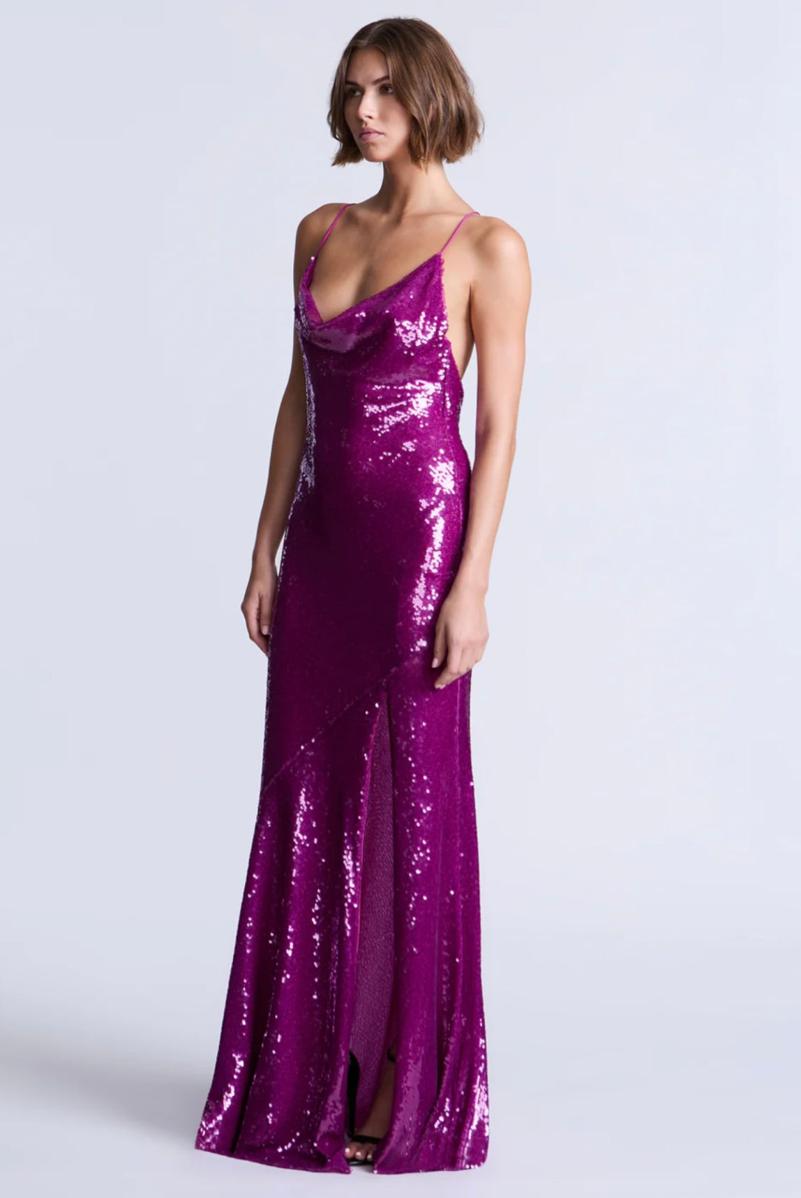 Radiant Fuchsia High-Gloss Sequin Sleeveless Gown