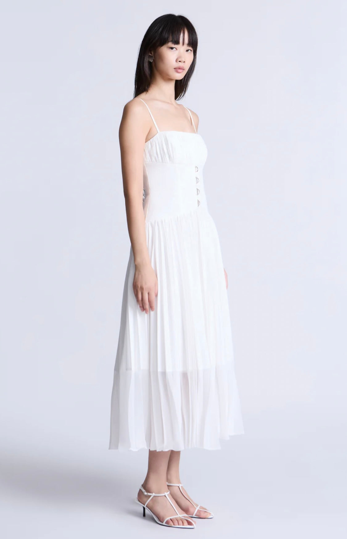 Breathable Cotton Draped Sleeveless Midi Dress