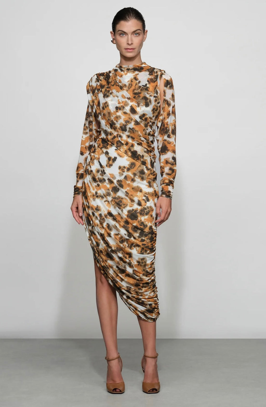 Pullover Long-Sleeve Fully-Lined Artistic Brushstroke Gown