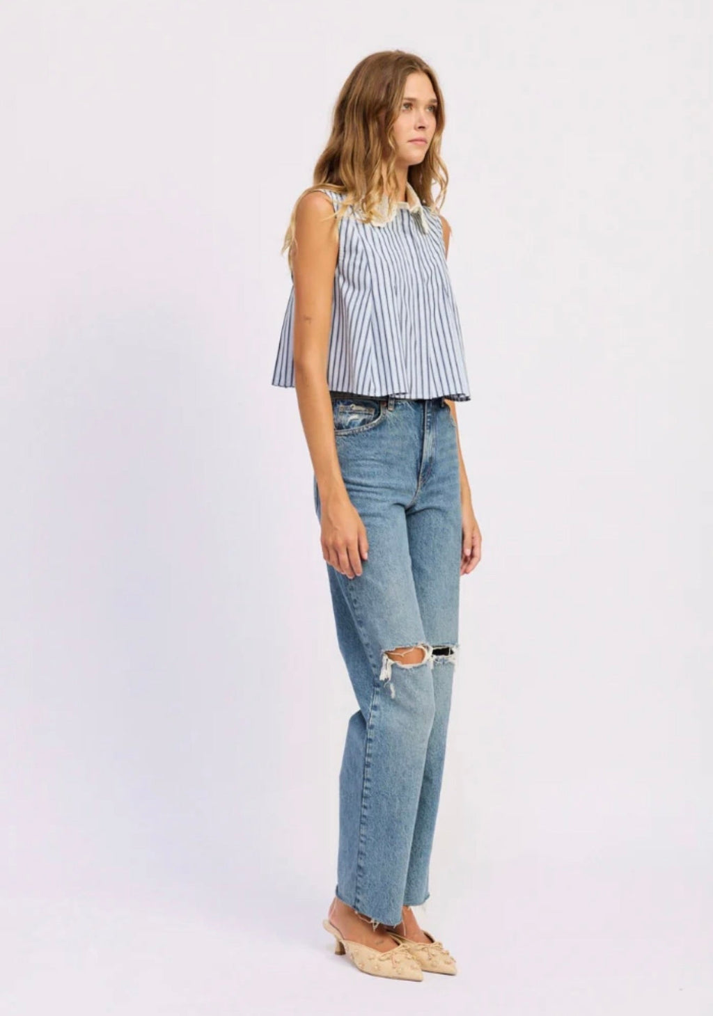 Cropped Pleated Button Top
