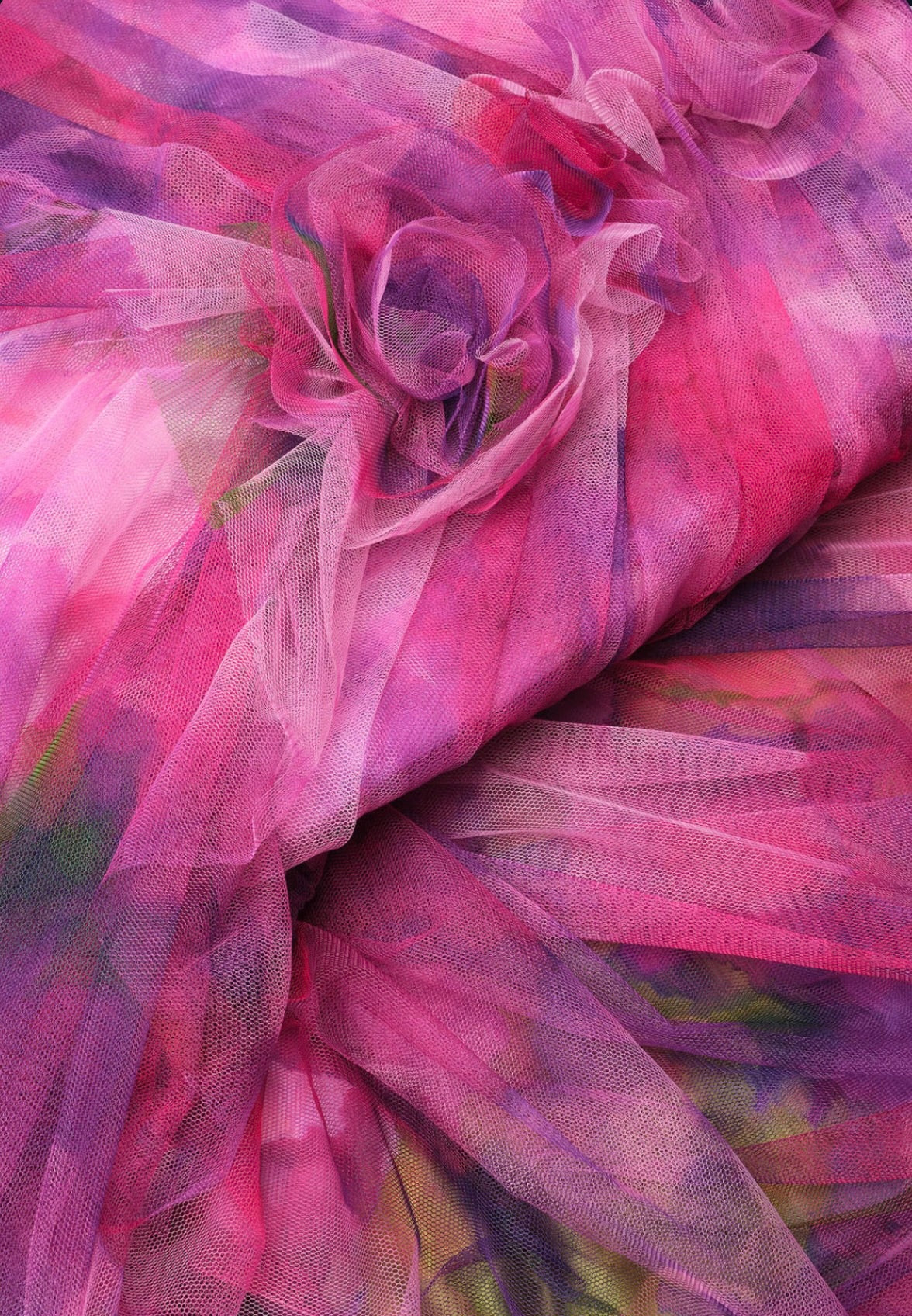 Luminous Bouquet One-Shoulder Ruched Tulle Gown
