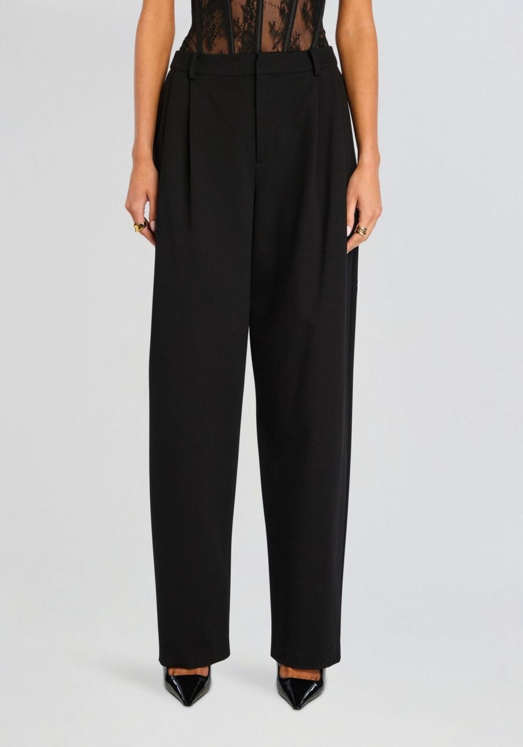 Black High-Rise Straight-Leg Tailored Pant