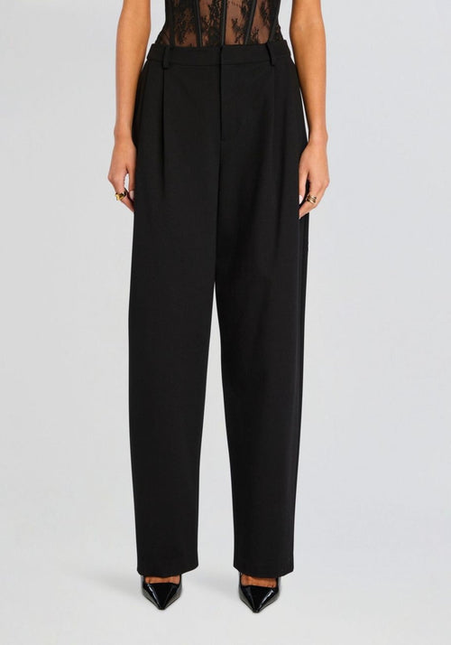 Black High-Rise Straight-Leg Tailored Pant