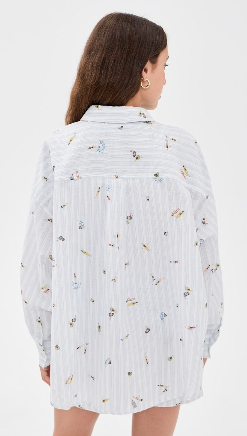 White Blue Multi Stripe Cotton-Polyester Button-Up Shirt
