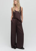 Espresso Silky Satin Elastic Wide-Leg Trousers