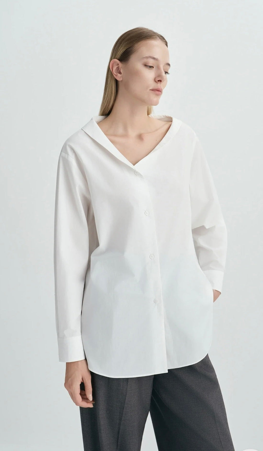 White Asymmetric-Collar Cotton Shirt