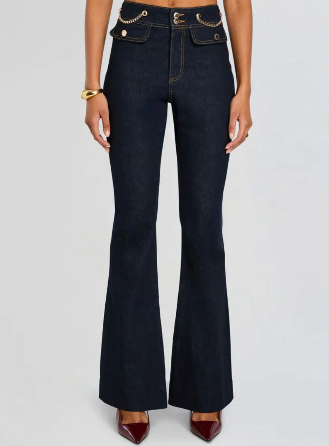  Indigo Mid-Rise Flared Denim