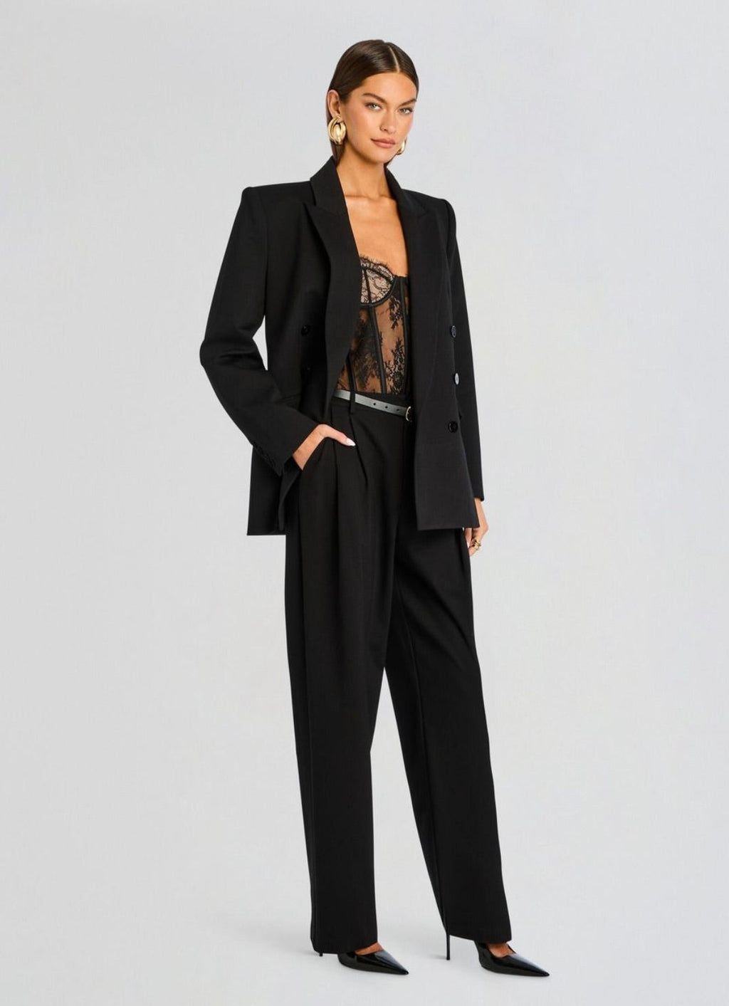 Black High-Rise Straight-Leg Tailored Pant
