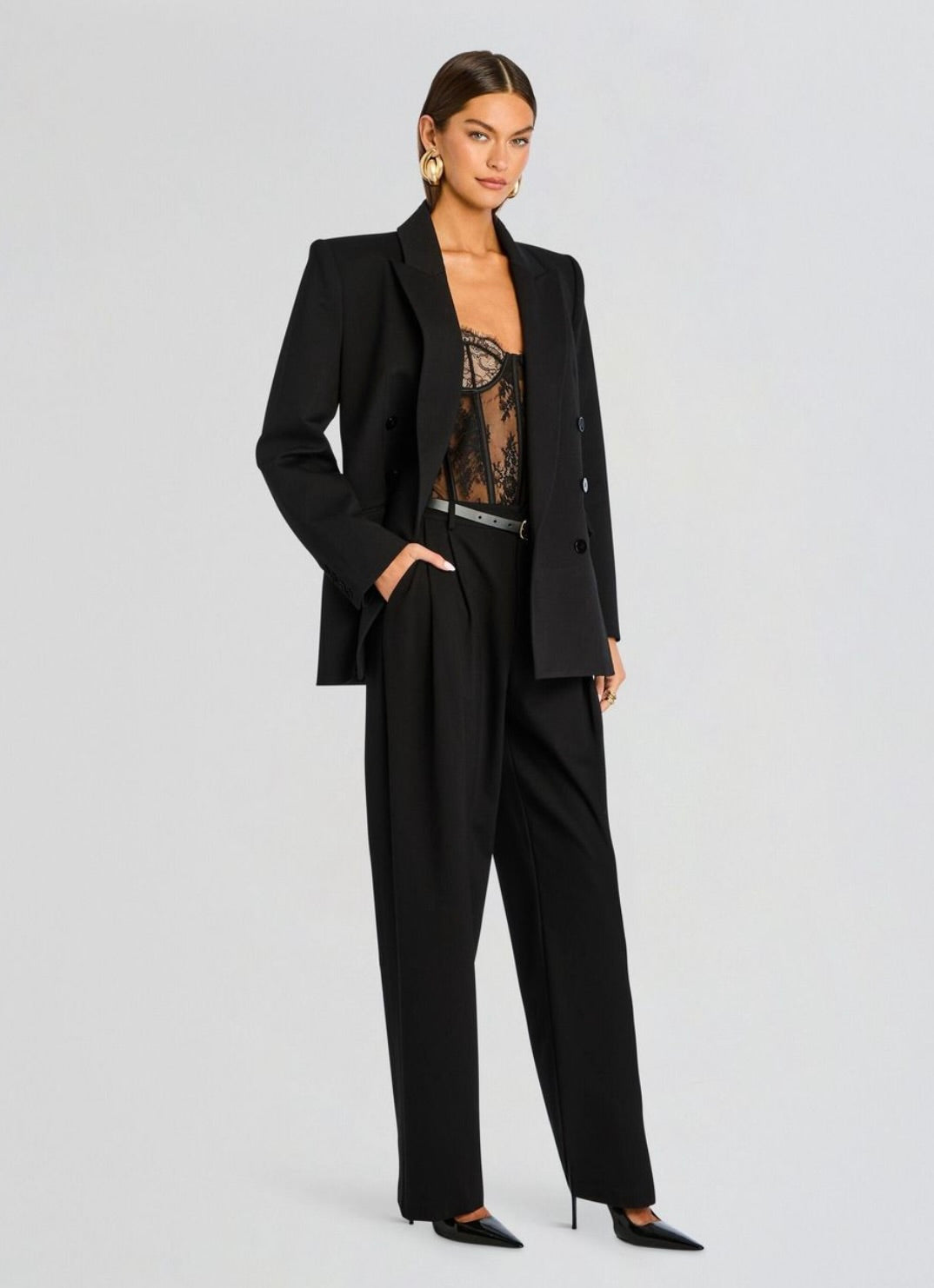 Black High-Rise Straight-Leg Tailored Pant