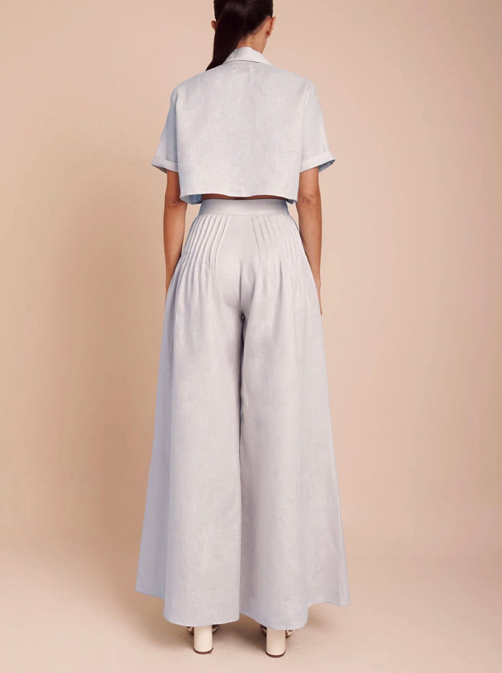 Ice Blue High-Waist Pleated Wide-Leg Pants